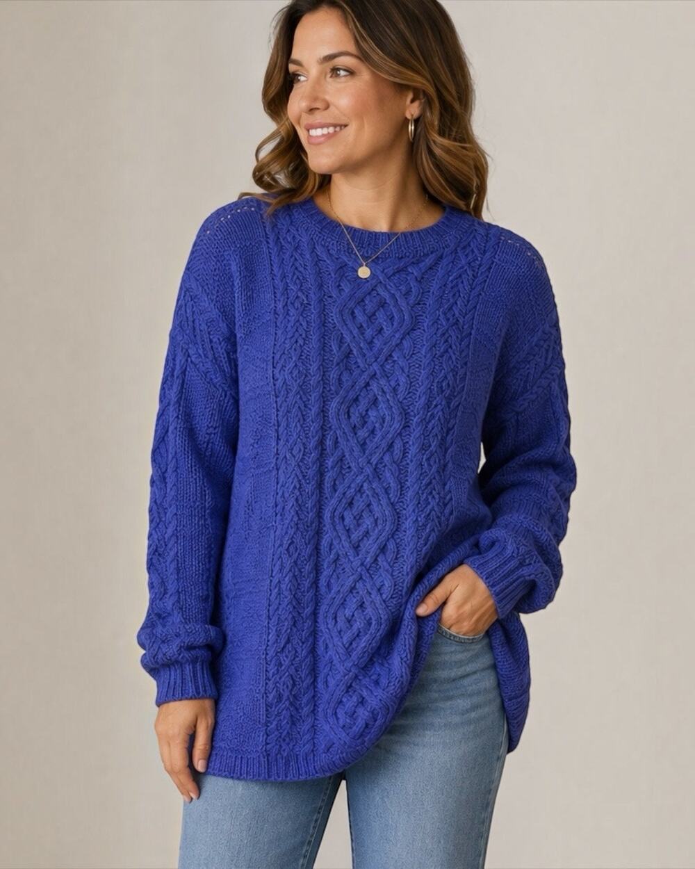 VTG 90s Paul Et Duffier Cable Knit Sweater Large Blue Purple Cotton Oversized